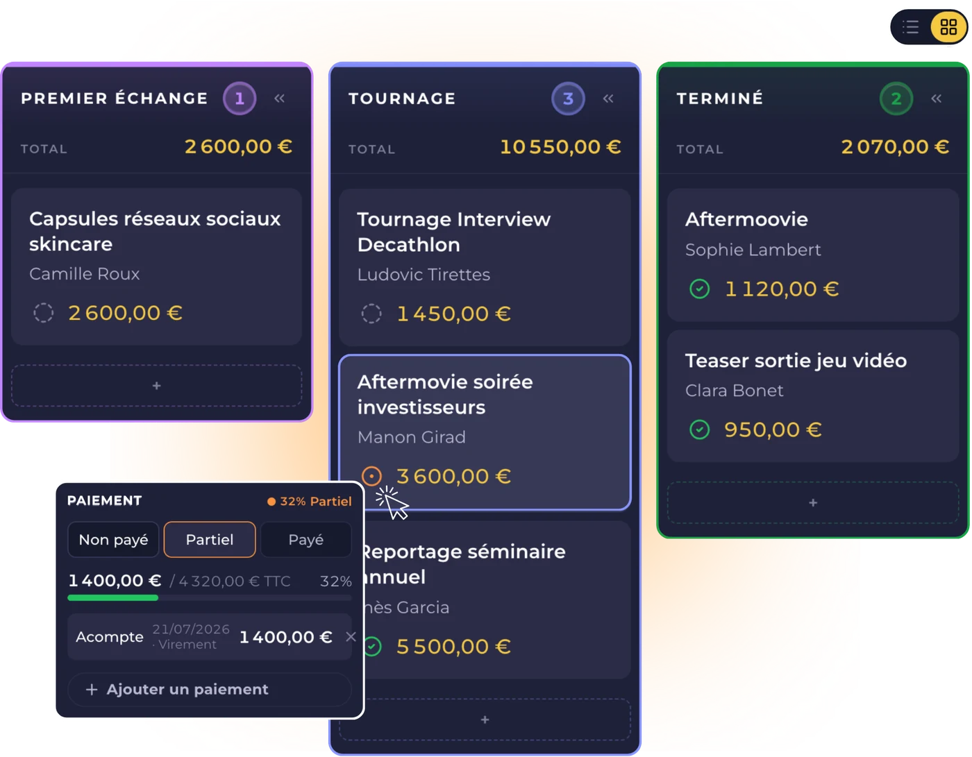 Aperçu du CRM Klapy