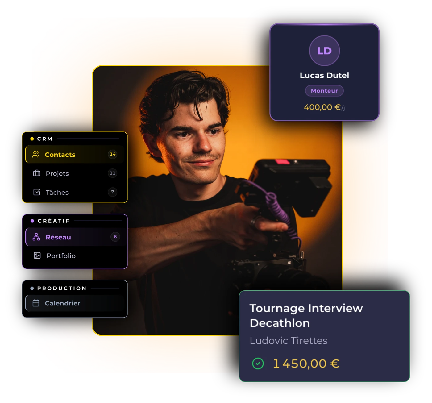 Interface Klapy : CRM, réseau créatif, production et fiches prestataires